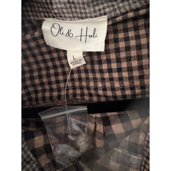 Women's Oli & Hali Plaid Patchwork Button Down Shirt L Brown Black - Picture 10 of 11